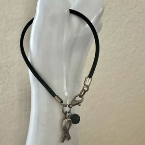 Breast cancer awareness black cord charm bracelet